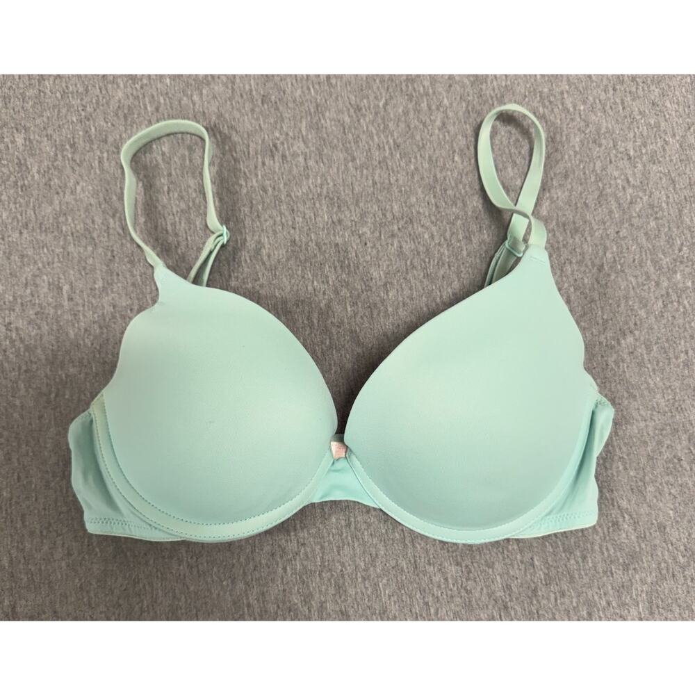 Victorias Secret PINK Bra Womens 32C Green Adjustable Push Up Wear Everywhere
